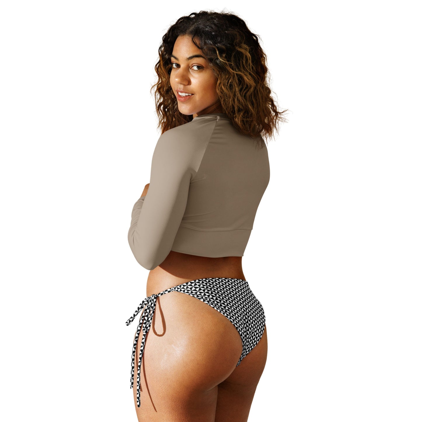 Woman in an aisoi String Bikini Bottom | Black & White Pinwheel