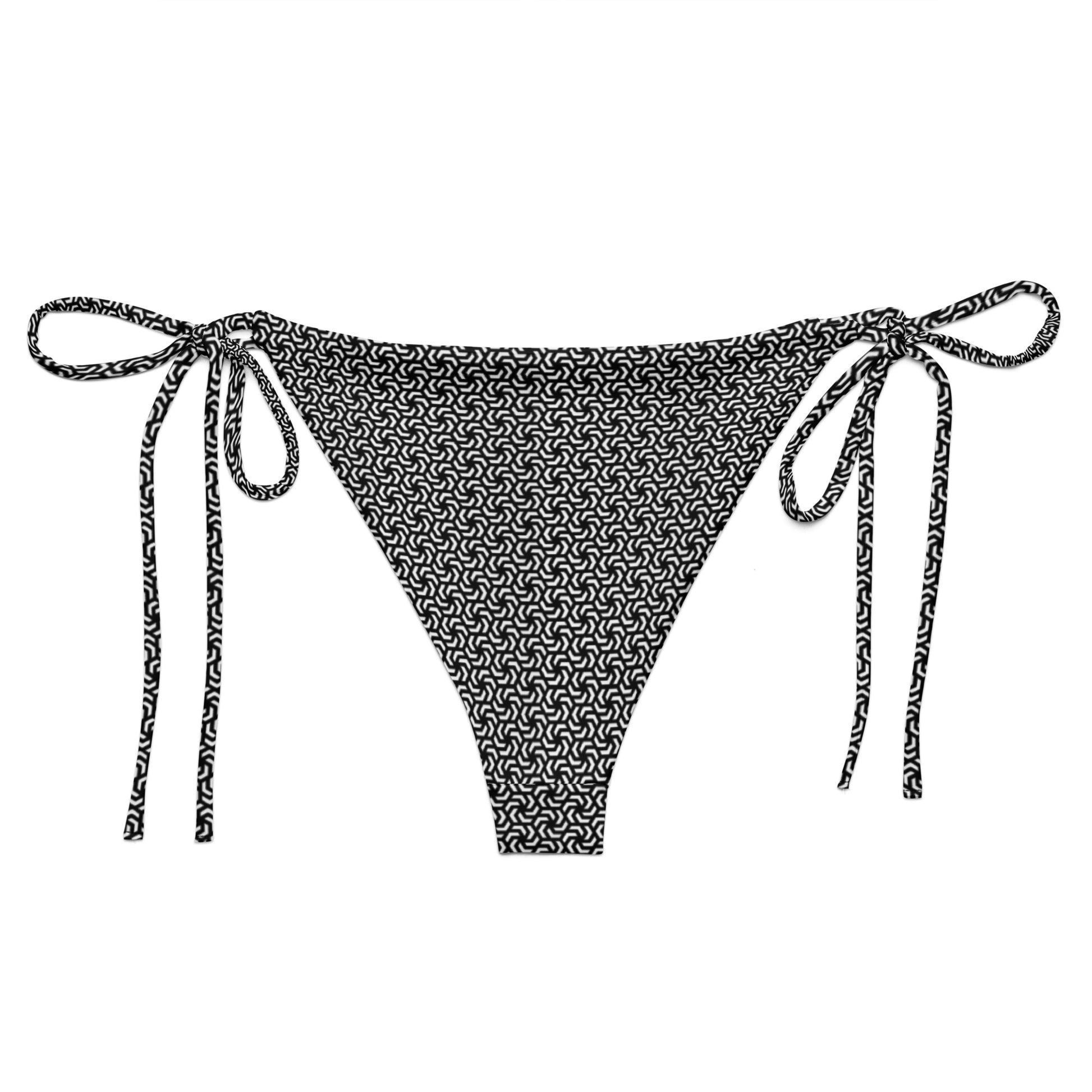 Women's Black & White Swirl String Bikini Bottom