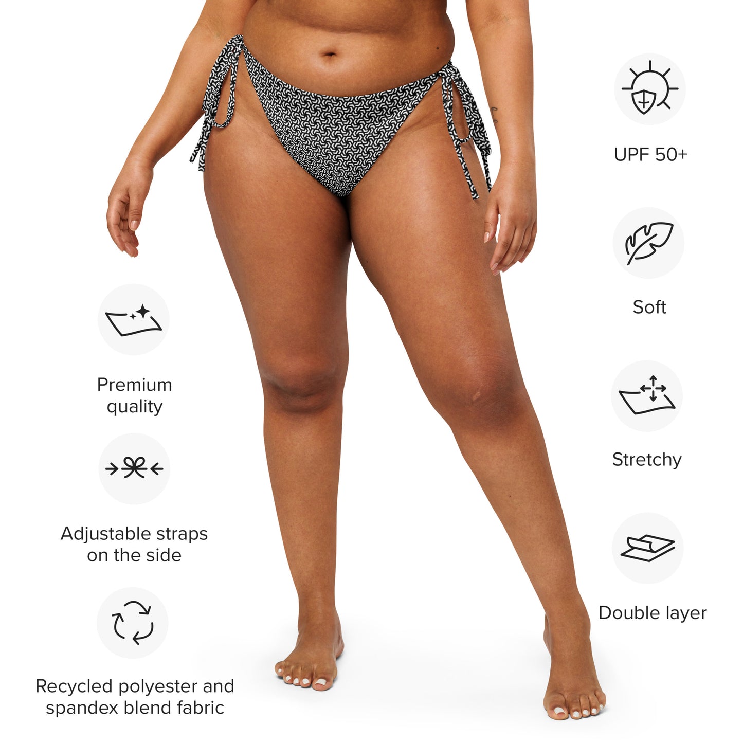 Women's Black & White Swirl String Bikini Bottom