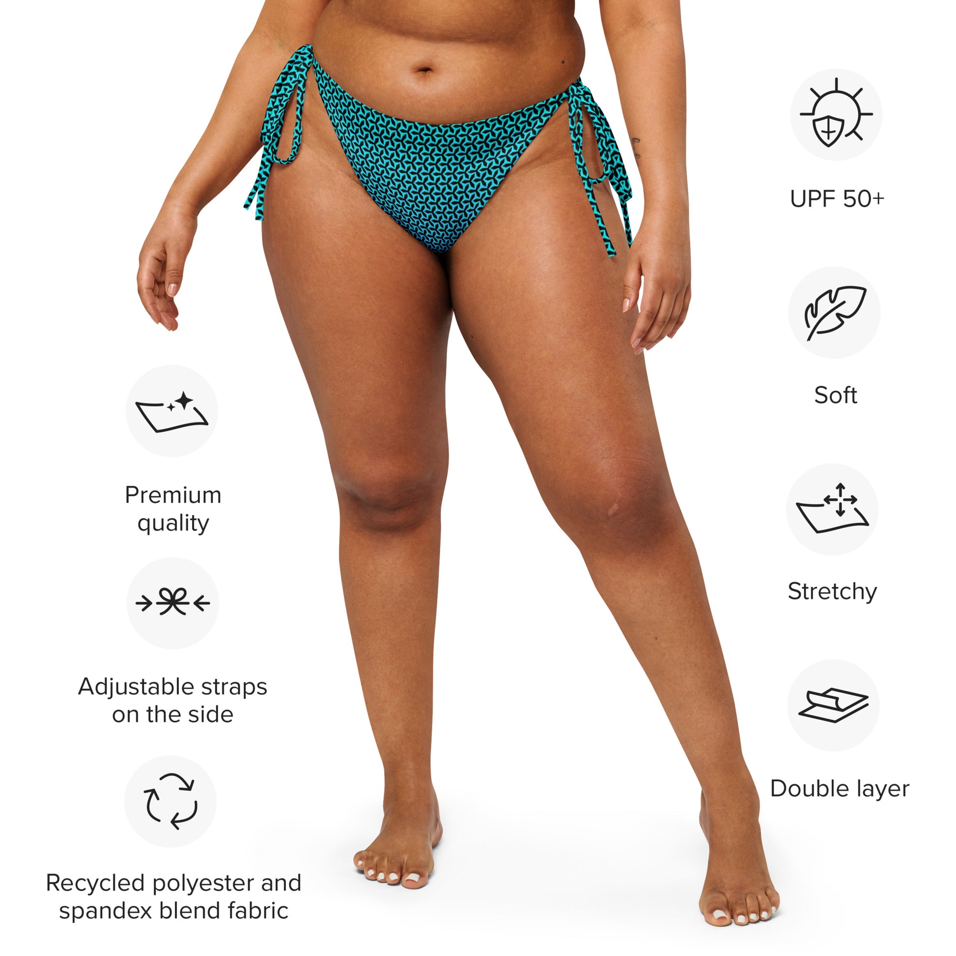 Woman in an aisoi String Bikini Bottom | Propeller Cyan