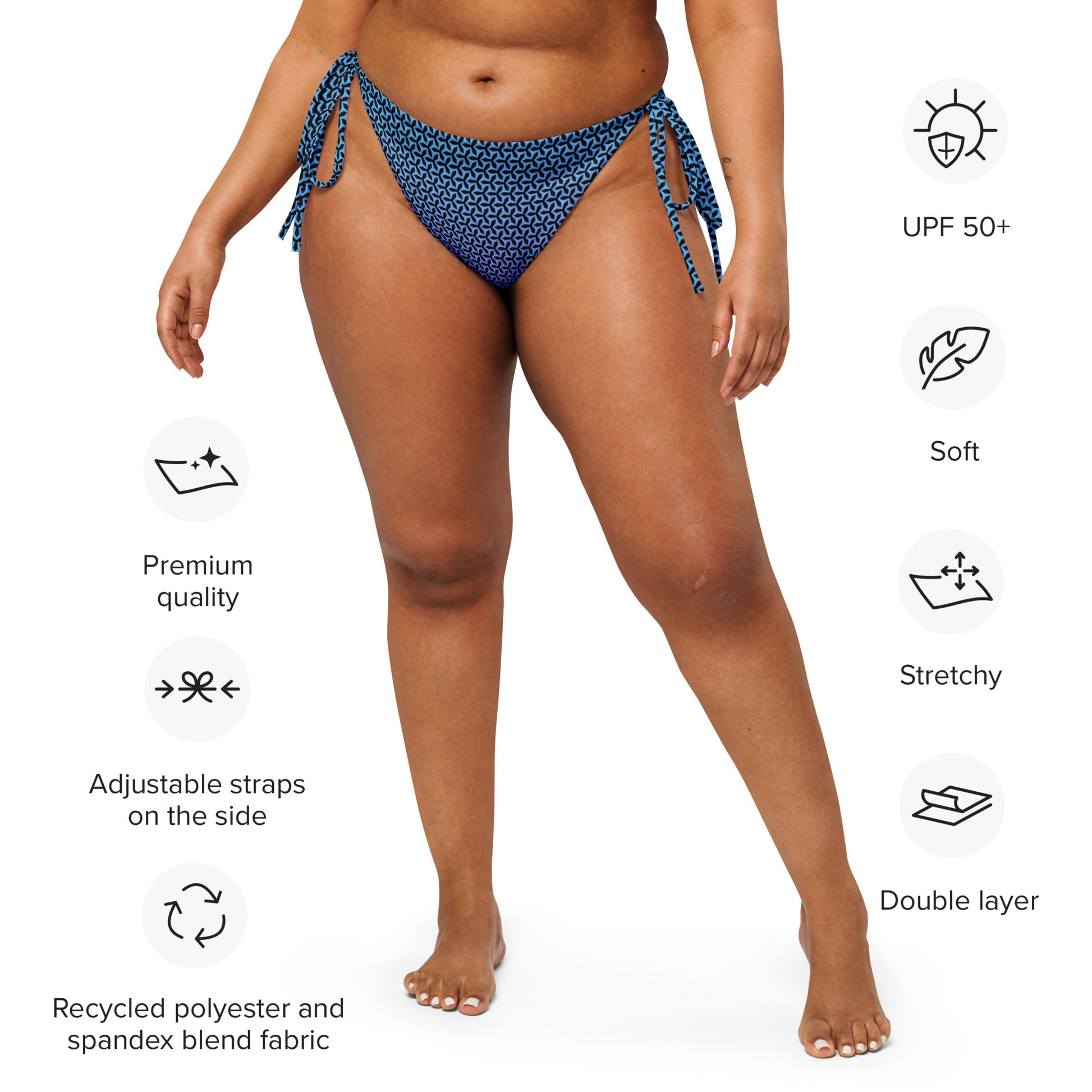 Woman in an aisoi String Bikini Bottom | Propeller Blue