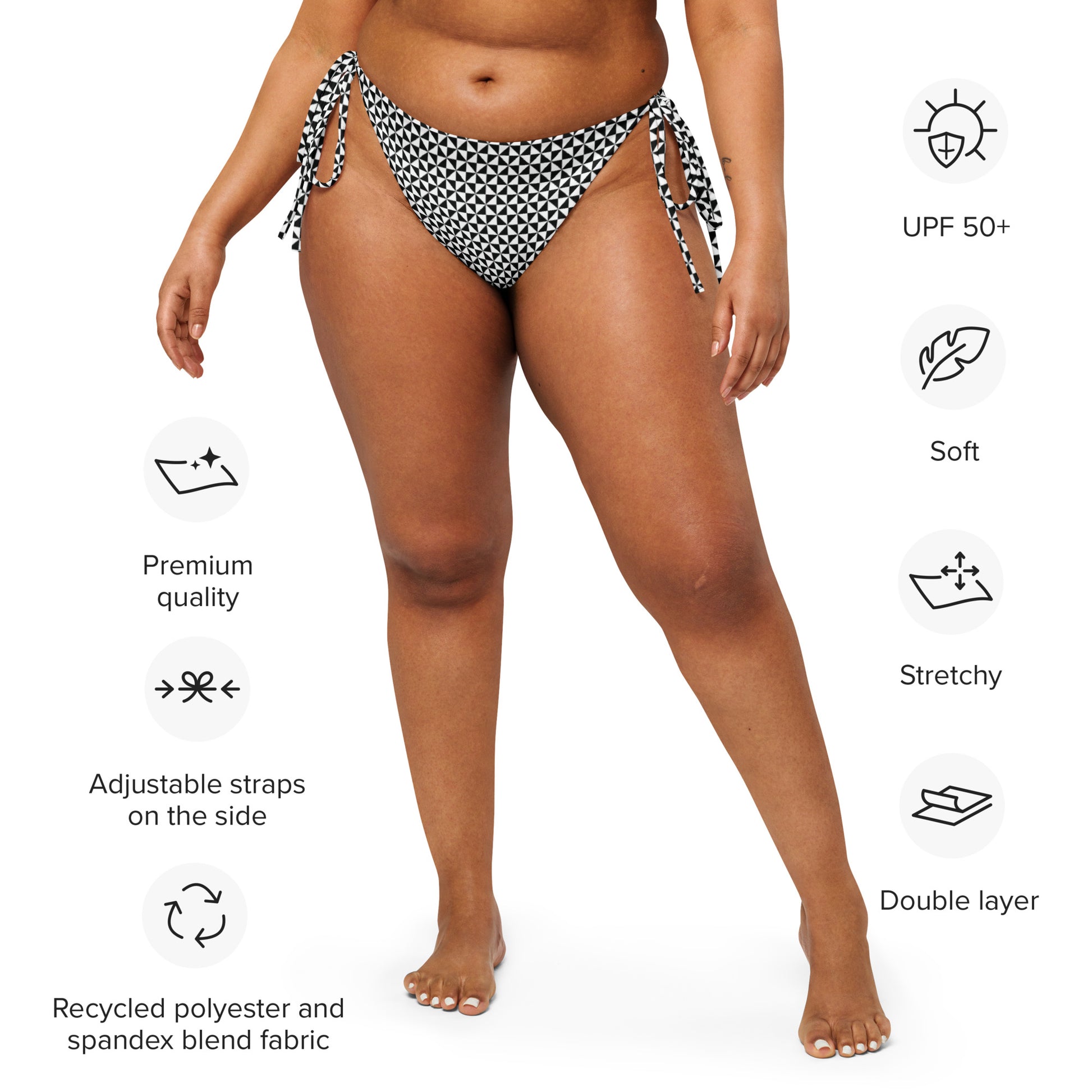 Woman in an aisoi String Bikini Bottom | Black & White Pinwheel